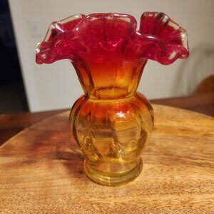 Vintage Amberina Ruffle Edge 5" Tall Bud Vase